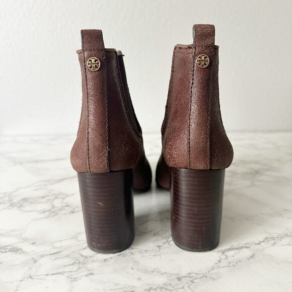 Tory Burch Margaux Brown Distressed Leather Pull on Ankle Boots Women’s Size 8 - Picture 6 of 15